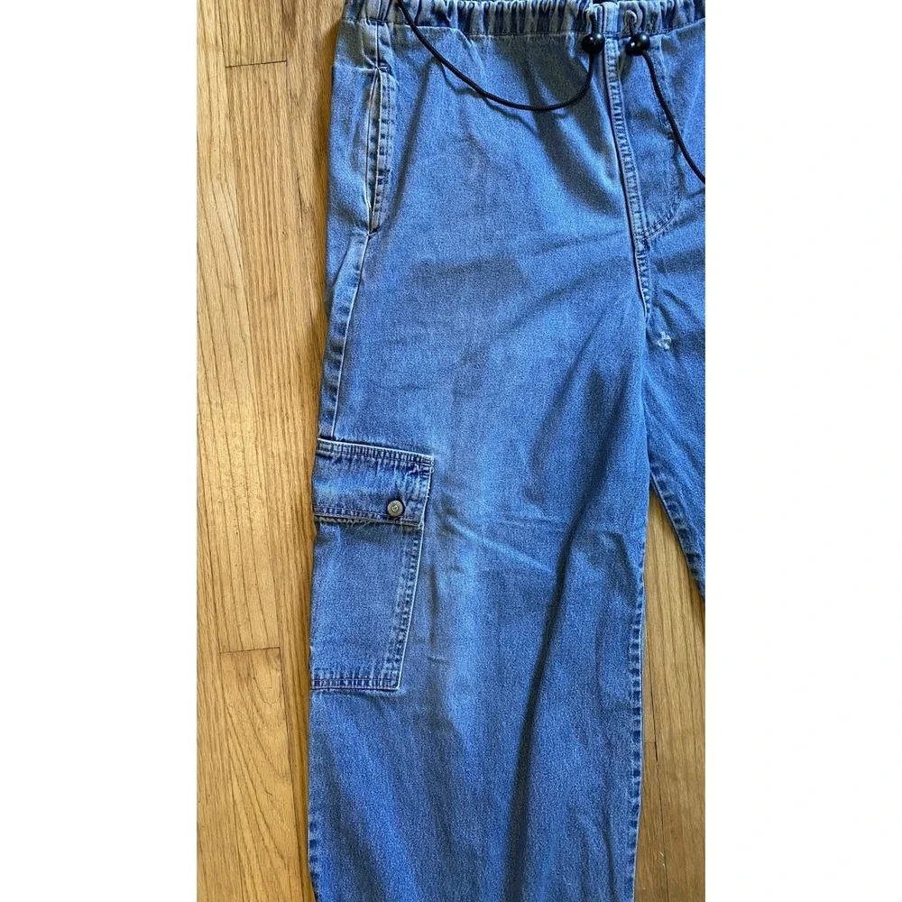 Vintage 90s KIKWEAR Wide Leg Denim Cargo Capri Pants Rave Skater Y2K -size S